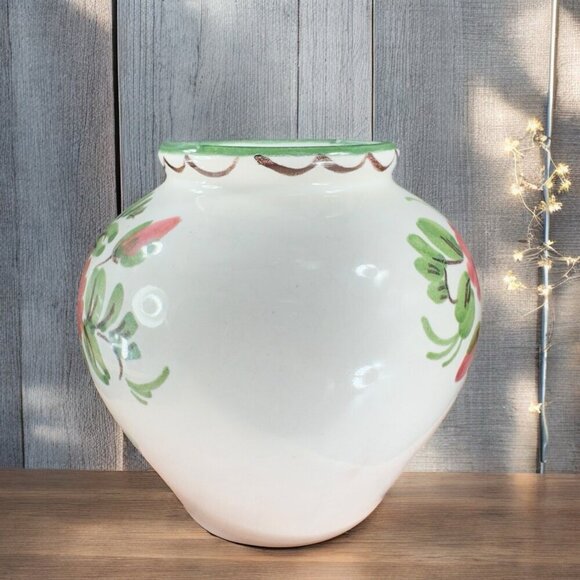 Vintage German Pottery Vase Vessel Flower Pot Planter Ceramic Flower Pattern VTG - Picture 2 of 12